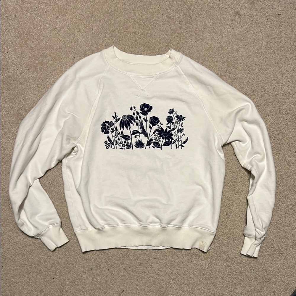 American Eagle Outfitters White Crew Neck Sweater with Floral Design